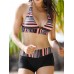 Plus Size Women Wireless Split Stripe Printing Swimsuit Tankinis S-5XL