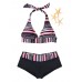 Plus Size Women Wireless Split Stripe Printing Swimsuit Tankinis S-5XL