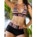 Plus Size Women Wireless Split Stripe Printing Swimsuit Tankinis S-5XL