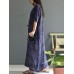 Vintage Women Half Sleeve O-Neck Plaid Maxi Dress