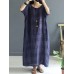 Vintage Women Half Sleeve O-Neck Plaid Maxi Dress