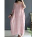 Vintage Women Half Sleeve O-Neck Plaid Maxi Dress