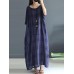 Vintage Women Half Sleeve O-Neck Plaid Maxi Dress