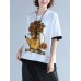 Casual Women Contrast Color Short Sleeve Printed O-Neck T-shirt