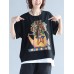 Casual Women Contrast Color Short Sleeve Printed O-Neck T-shirt