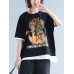 Casual Women Contrast Color Short Sleeve Printed O-Neck T-shirt