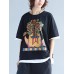 Casual Women Contrast Color Short Sleeve Printed O-Neck T-shirt