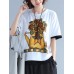 Casual Women Contrast Color Short Sleeve Printed O-Neck T-shirt