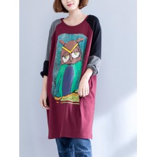 Casual Women Long Sleeve Cartoon Animal Printed T-shirt