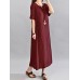 Women Vintage V Neck Short Sleeve Cotton Linen Maxi Dress