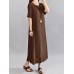 Women Vintage V Neck Short Sleeve Cotton Linen Maxi Dress