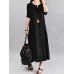 Women Vintage V Neck Short Sleeve Cotton Linen Maxi Dress