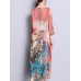 Vintage Women 3/4 Sleeve O-Neck Printed Midi Dress