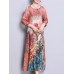 Vintage Women 3/4 Sleeve O-Neck Printed Midi Dress