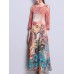 Vintage Women 3/4 Sleeve O-Neck Printed Midi Dress