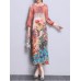 Vintage Women 3/4 Sleeve O-Neck Printed Midi Dress