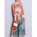 Vintage Women 3/4 Sleeve O-Neck Printed Midi Dress