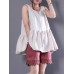 S-5XL Women Sleeveless O-neck Solid Color Pleated Tank Tops