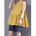 S-5XL Women Sleeveless O-neck Solid Color Pleated Tank Tops