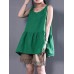 S-5XL Women Sleeveless O-neck Solid Color Pleated Tank Tops