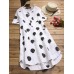 Vintage Women Polka Dot Short Sleeve Irregular Shirt Dress