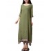 Women Vintage Half Sleeve False Two Pieces Split Maxi Dress