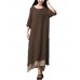 Women Vintage Half Sleeve False Two Pieces Split Maxi Dress