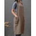 Women Sleeveless Side Pockets Cotton Loose Solid Color Vintage Apron Dress