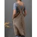 Women Sleeveless Side Pockets Cotton Loose Solid Color Vintage Apron Dress