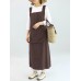 Vintage Women Sleeveless Strap Linen Cotton Pinafore Japanese Dress