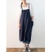 Japanese Sleeveless Straps Cotton Solid Apron Dress with Pockets