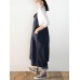 Japanese Sleeveless Straps Cotton Solid Apron Dress with Pockets