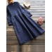 Vintage Women Cotton Solid Color Round Neck Button Long Sleeve Dress