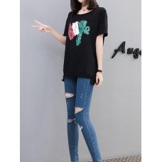 Women Cotton Loose Irregular Hem T-Shirts