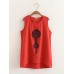 Embroidery Sleeveless O-neck Irregular Tank Tops