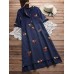 M-5XL Vintage Floral Embroidery Pockets Irregular Dress for Women