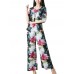 Women Casual Floral Print T-shirt Wide Leg Pants Two Pieces Set