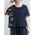 Folk Style Print Patchwork Short Sleeve T-shirts