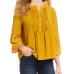 Women Soild Color Button Doll Collar Ruffle Cuffs V-Neck Pullover 3/4 Sleeve Tops