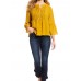 Women Soild Color Button Doll Collar Ruffle Cuffs V-Neck Pullover 3/4 Sleeve Tops