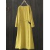 Women Drawstring Waist Crew Neck Long Sleeve Solid Vintage Dress