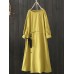 Women Drawstring Waist Crew Neck Long Sleeve Solid Vintage Dress