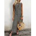 Vintage Women Retro Striped Split Hem Sleeveless Dress