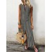 Vintage Women Retro Striped Split Hem Sleeveless Dress