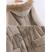 Women Thicken Pockets Drawstring Waist Fur Hooded Coats