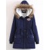 Women Thicken Pockets Drawstring Waist Fur Hooded Coats