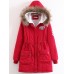 Women Thicken Pockets Drawstring Waist Fur Hooded Coats