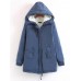 Women Casual Pure Color Faux Fur Hooded Drawstring Thick Coats