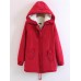 Women Casual Pure Color Faux Fur Hooded Drawstring Thick Coats