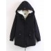 Women Casual Pure Color Faux Fur Hooded Drawstring Thick Coats